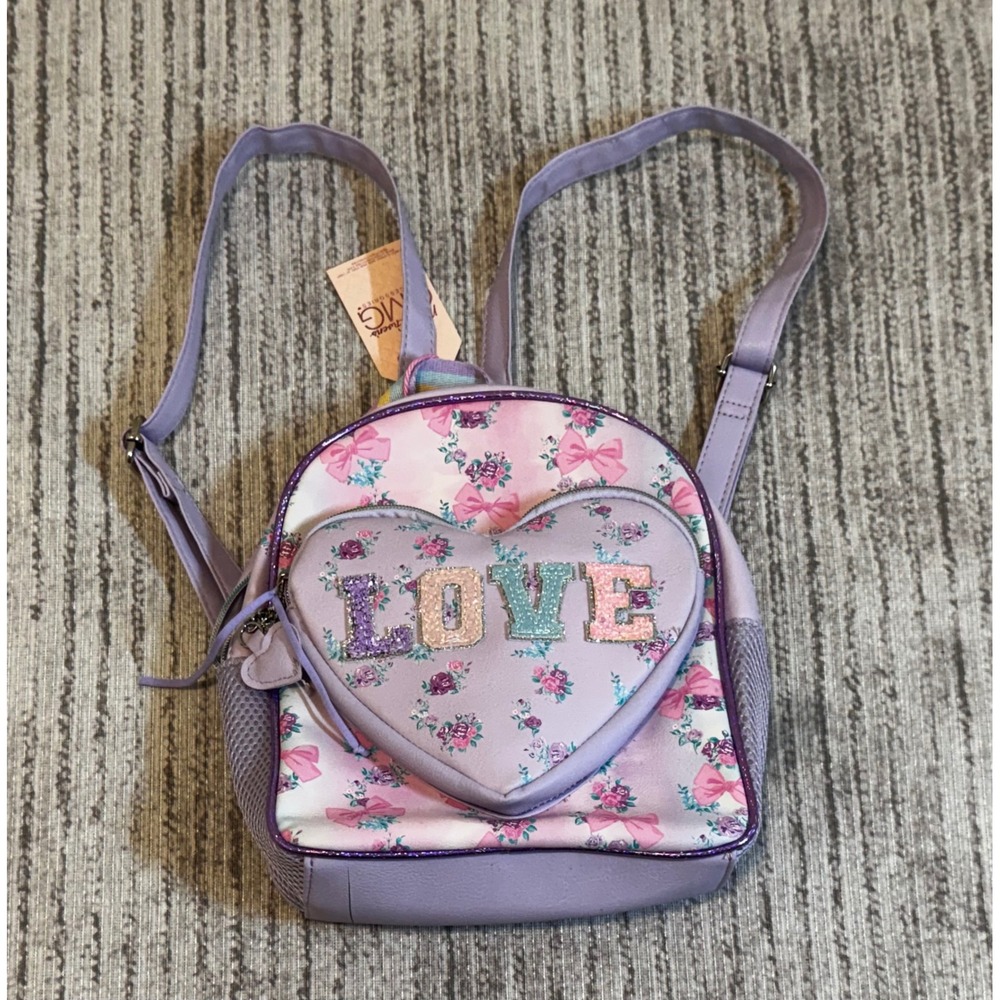 OMG Accessories Miss Gwen Lavender Floral Love Heart Mini Backpack New